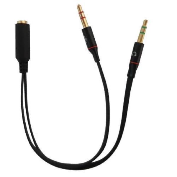 PC-MEDIA - Cavo audio da 2 Mini Jack 3.5mm maschi a 1 Mini Jack femmina  (adattatore cuffie+mic)