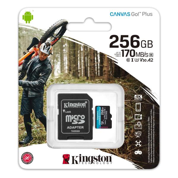 microSD Kingston Canvas Go! Plus 256GB + Adattatore SD - UHS-I U3, V30, A2 di Classe 10 fino a 170/90MB/s in lettura/scrittura